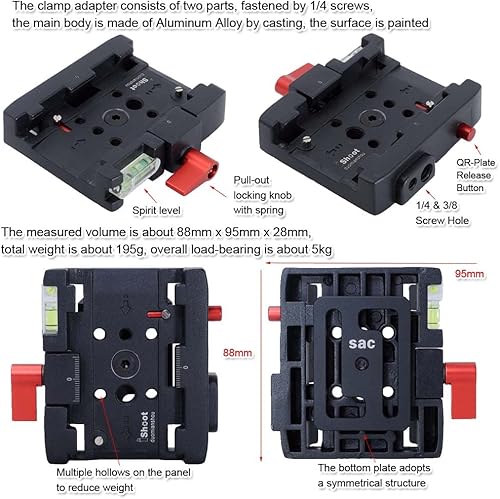 Miniatura 3 de Adaptador de abrazadera convertidor de placa de liberación rápida para cámara compatible con Manfrotto Gitzo ACE Series 1.969 in Plate y Sachtler