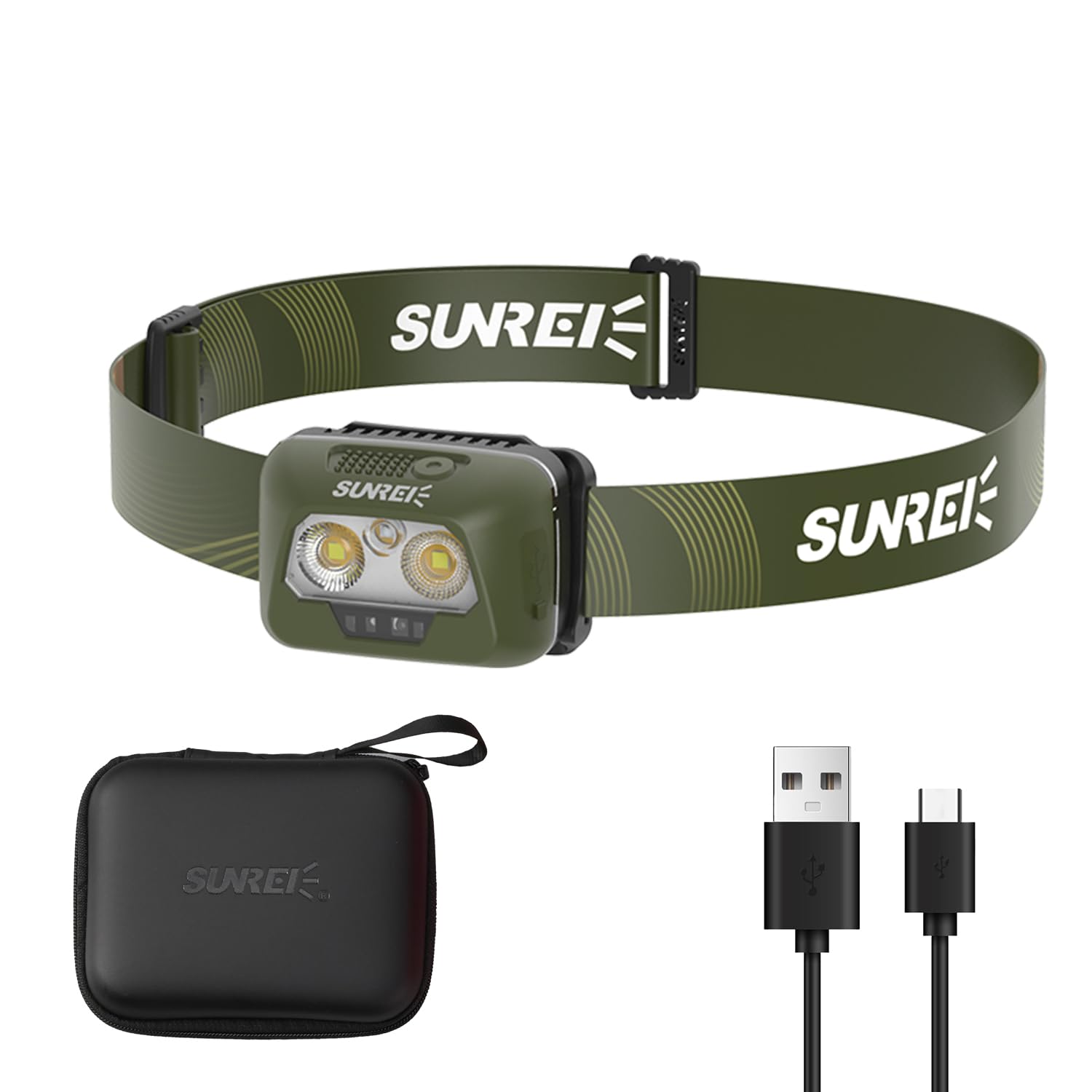 SUNREI Rechargeable Headlamp Red Led Headlamp 2200mAh Battery Motion Sensor Stepless Dimming IPX6 Waterproof 6 Light Modes Type-C