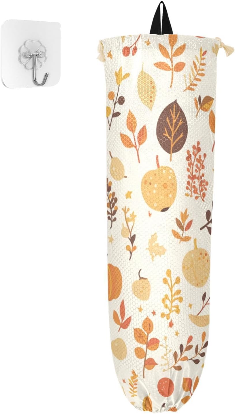 Extra Large Plastic Bag Holder Organizer Kitchen Decor Storage Keeper Dispenser Pull Rope Free Adjustment Gifts for Women Mom Grandma, Fall Thanksgiving, 2 Pack