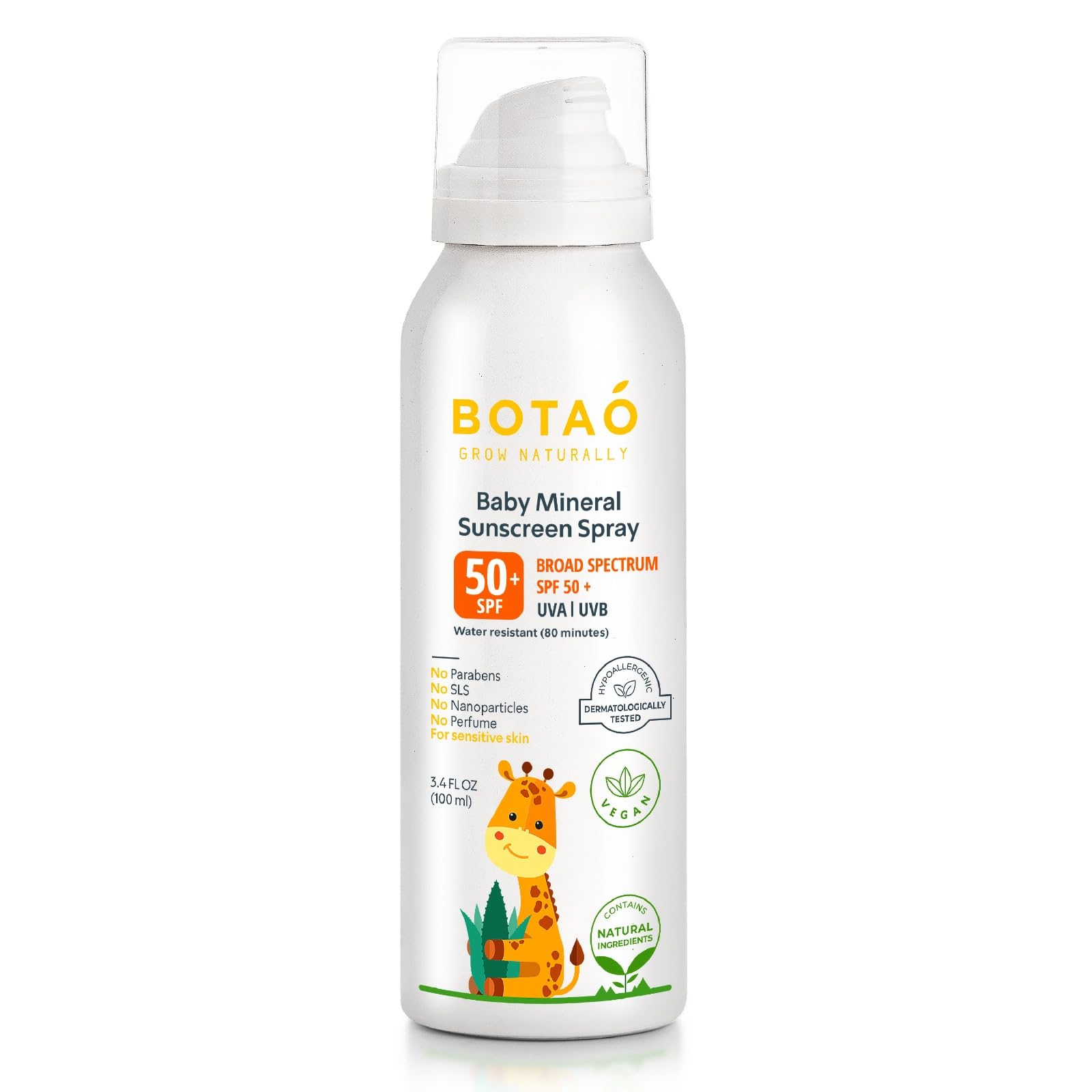 Baby’s 100% Mineral Zinc Oxide Sunscreen Spray, safe natural sensitive skin sunblock Babies or Toddlers: SPF50 Broad Spectrum UVA UVB, Sunburn Protection, 3.4 Oz (1-Pack)