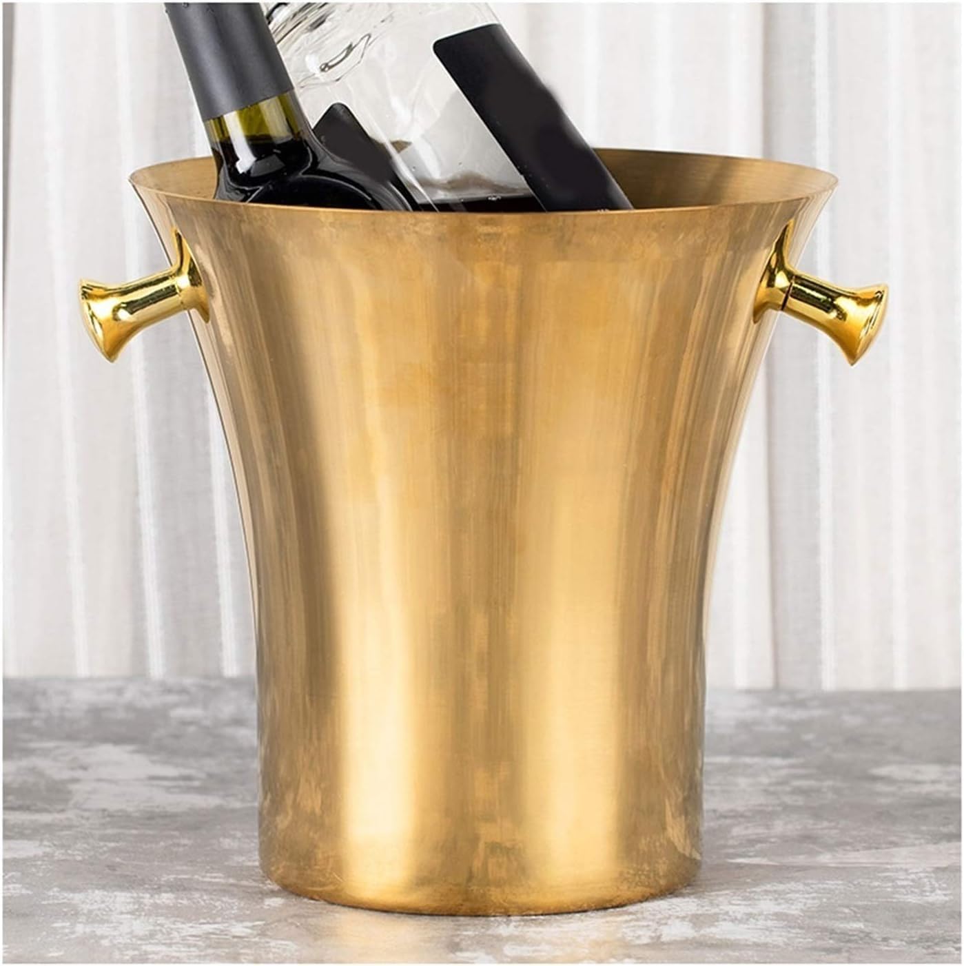 Cubitera Botella Vino Bucket de Hielo de Acero Inoxidable de Oro 5L Gran Capacidad Barra de Recipiente de Hielo Suministros de Bebidas con Mangos portátiles
