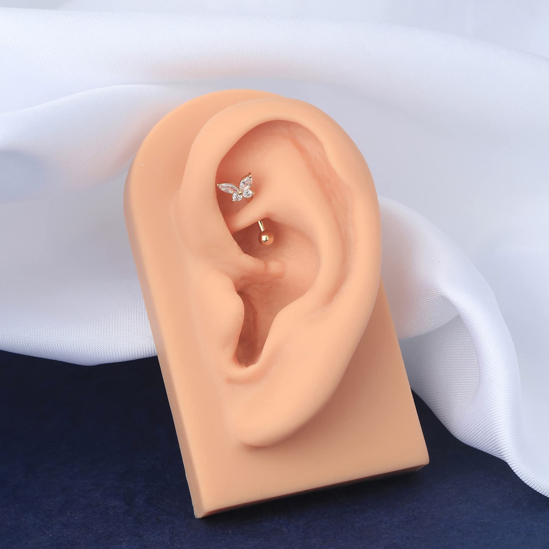 OUFER Body Piercing Rook Earrings 14K Solid Gold Eyebrow Rings 16G Curved Barbell Rook Daith Earring Piercing Jewellery