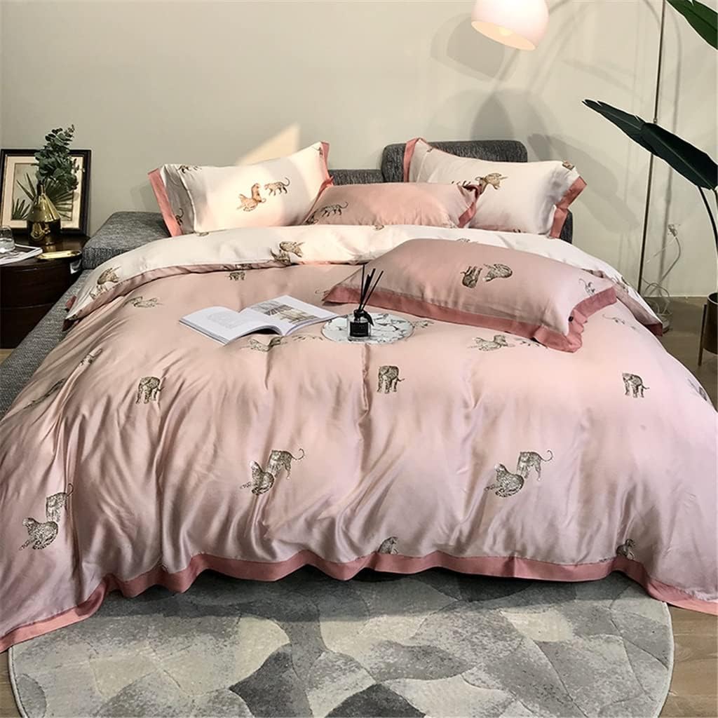 Spring and Summer Lenzing Tencel Four- Piece Simple Leopard Double- Sided Digital Printing Duvet Cover Naked Sleeping Bedding (Color : A Size : 2m) (A 1.2m) (B 1.2m)