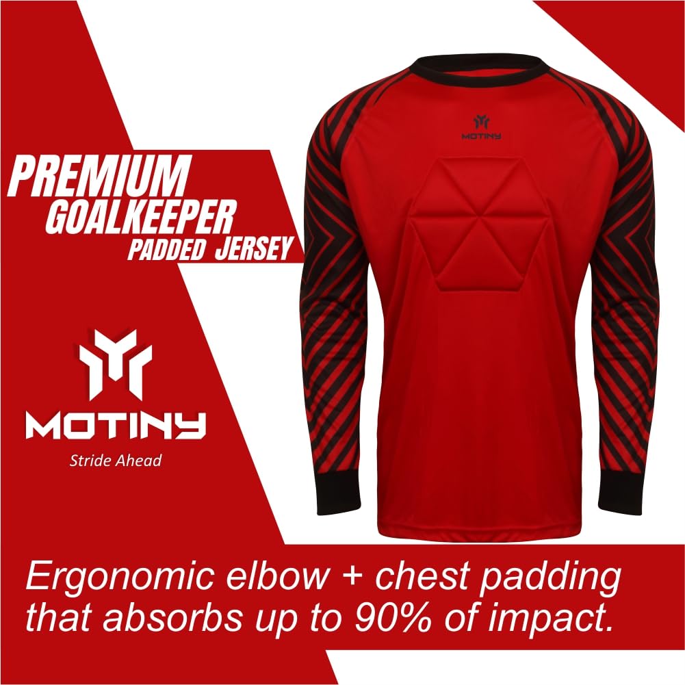 Camiseta de portero acolchada en el pecho para adultos/niños, codo de fútbol acolchado, para jóvenes/adultos, manga larga, Rojo, 4XS