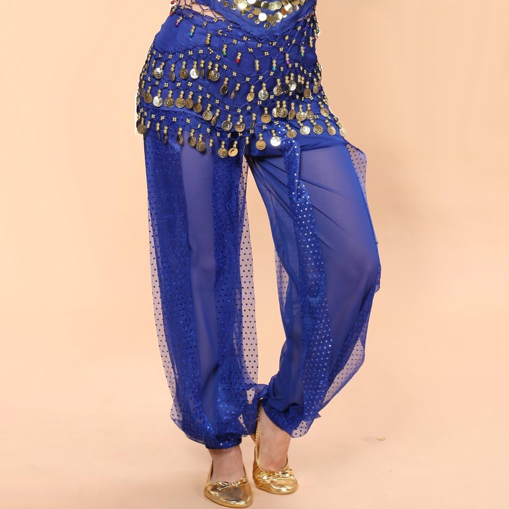 MUNAFIE Women's Harem Dance Pants - Genie & Jester Costume for Cosplay, Dance & Stage Performance Navy Blue - Image 2