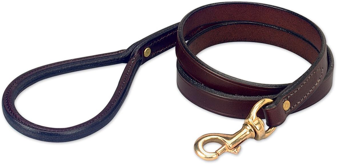Tory Leather 3/4" x 6' Plain Leather Creased Dog Leash with Rolled Hand Hold - Havana, 3/4