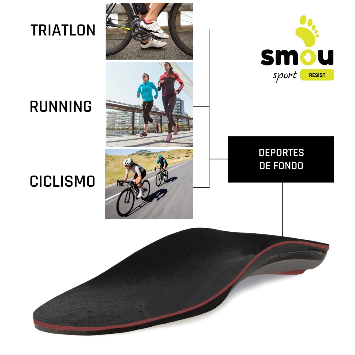 SMOU SPORT RESIST Plantillas gel Mujer y Hombre | Soporte del Arco | Absorción de impactos | Alivio Metatarsal y Talón | Amortiguación | Para Zapatillas Deportivas (37-38 EU)