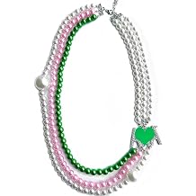 Personality Black Women sorority society ALPHA letter label Pink green multilayer pearl bead necklace