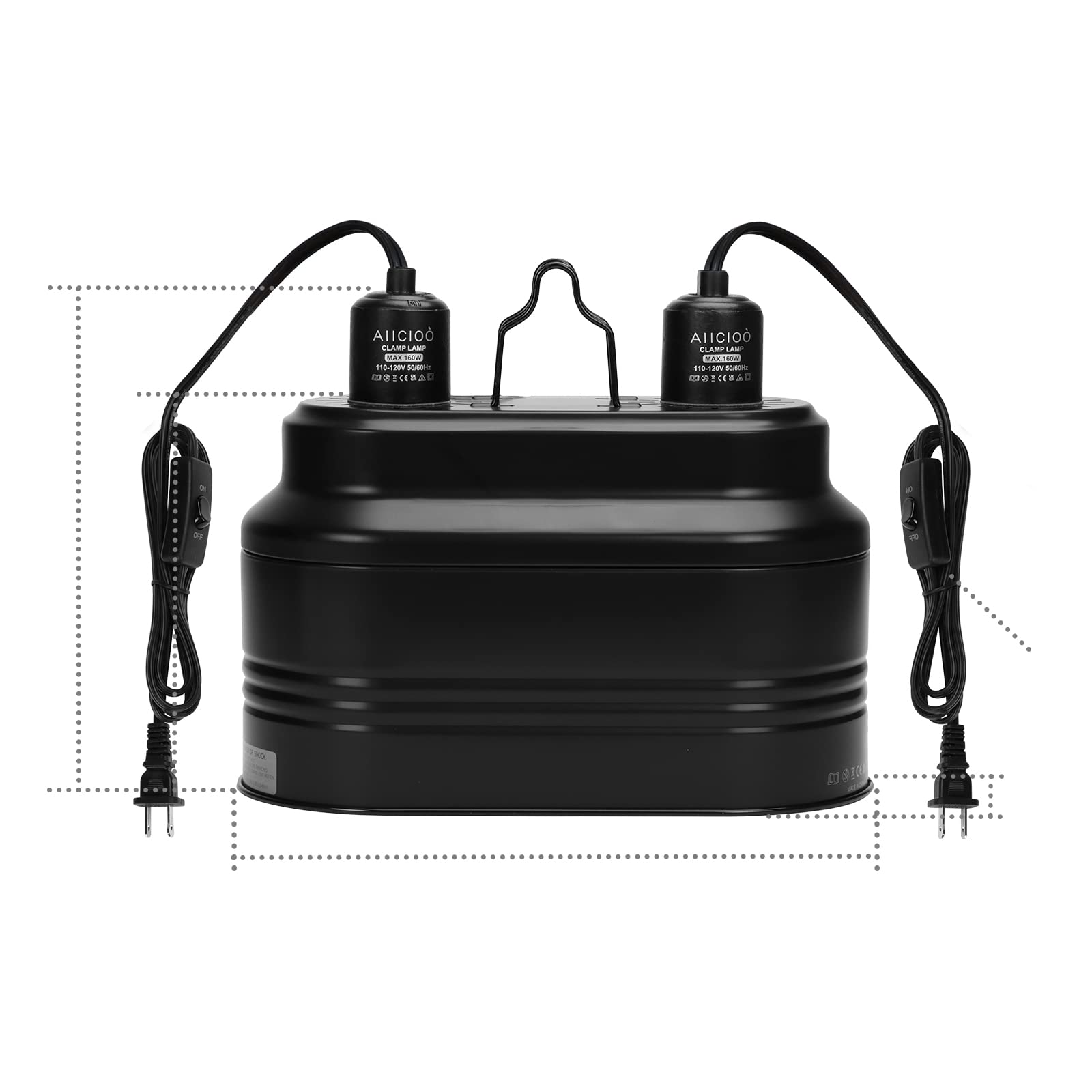 Aiicioo Dual Reptile Light Fixture - Bearded Dragon Light Fixture Double Reptile Heat Lamp Dome Max 160 Watt Terrarium UVB Reptile Light for Turtle Tank Vivarium Hermit Crab - image 2