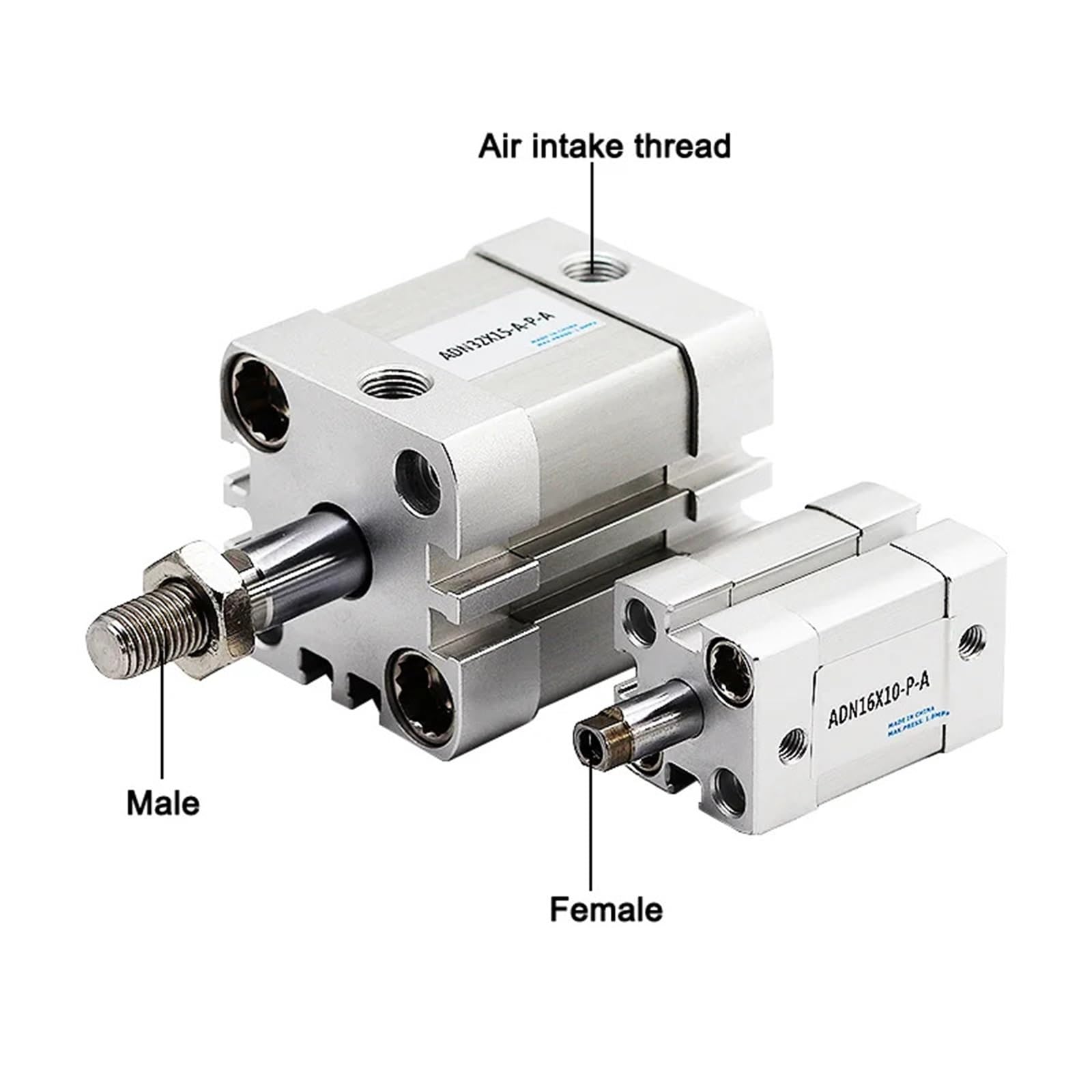 Pneumatikzylinder ADN63X5/10/15/20/25/30/45/50/80-A-P-A Doppelwirkender ADN kleiner quadratischer Pneumatikzylinder (ADN63 x 45, Außengewinde)