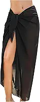 Saída de Praia Feminina em Chiffon Preto 110x145cm, Canga Pareô Transpassado, Leve, Transparência Elegante, Secagem Rápida, Cover Up Versátil para Biquíni, Piscina, Cruzeiro e Verão