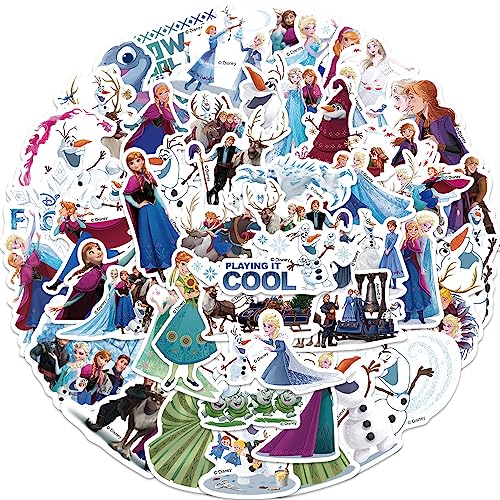 50pcs Cute Frozen Cartoon Character Stickers for Kids Teens & Adults; Movie Decorative Waterproof Stickers for Water Bottle Cup Laptop Guitar Car Motorcycle Bike Skateboard and Birthday Gifts (BXQY)