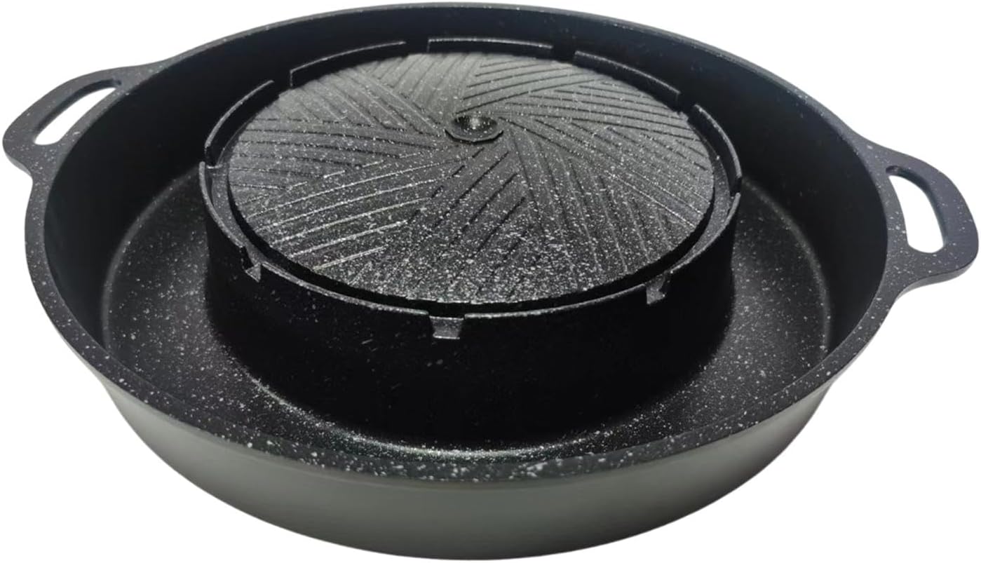 2 in 1 Round Grill Pan Korean BBQ Grill Multifunctional Non Stick Hot Pot BBQ Stoves Outdoor Barbecue Meat Tray for Party Home, S