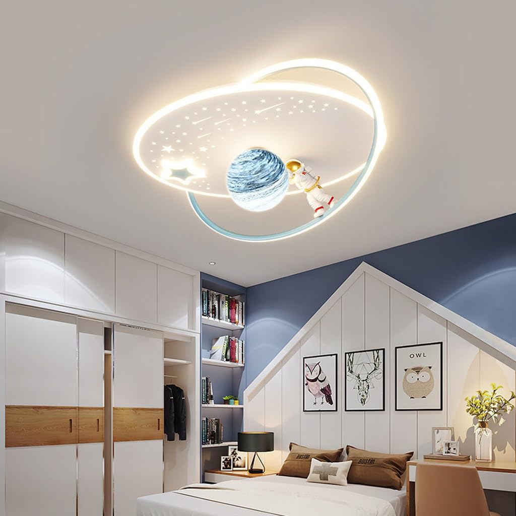 Luminaire Suspendu Planète DROMEZ - 40W LED - Abat-jour Verre - Télécommande - Chambre Enfant
