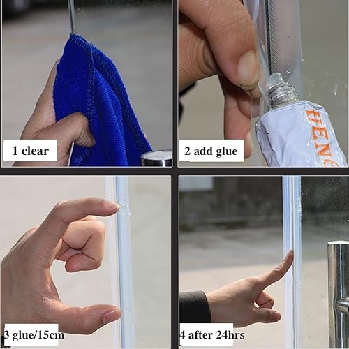 Miniatura 6 de PENCK Barrido para puerta de ducha de vidrio, sin marco, sello lateral para puerta de ducha, tipo F, con riel de goteo de 0.433 in para vidrio de