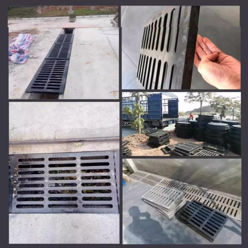 Genérico Rejilla de Drenaje de Hierro Fundido de Alta Resistencia para entradas de vehículos, 20x8, 20x10, 20x14 - Drenaje de Canal Rectangular para aceras y Pisos de concreto (70x40x3cm - 27.5x16x1.
