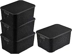 Kit 4 Caixa Organizadora Com Tampa Rattan 7L Cesto Multiuso Decorativo