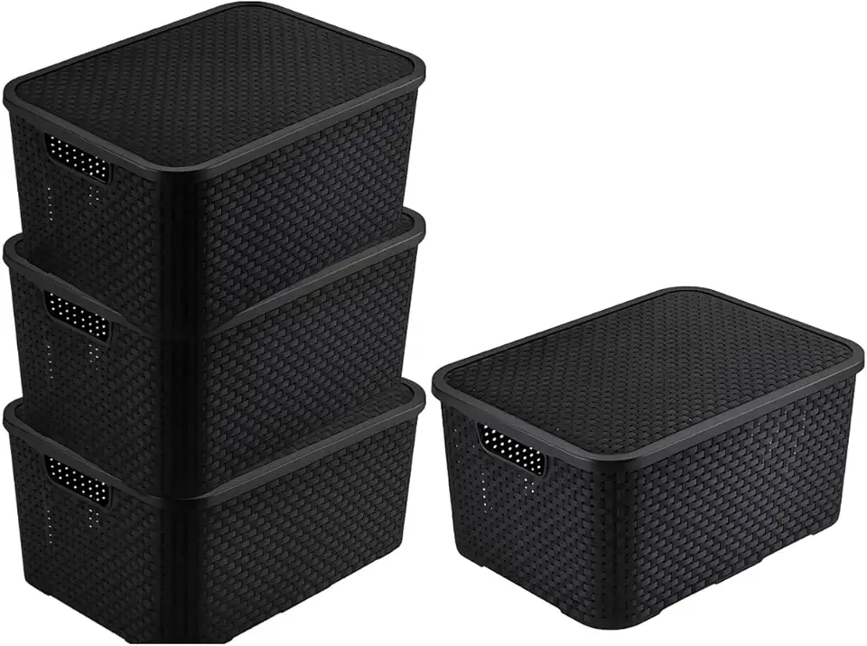 Kit 4 Caixa Organizadora Com Tampa Rattan 7L Cesto Multiuso Decorativo