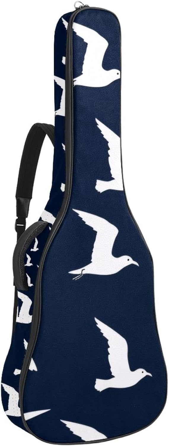 Acoustic Guitar Bag, 40 41 42 Inch Guitar Case Cover Soft Guitar Gig Bag for Acoustic Electric Bass Classical Guitar, Cute Seagulls Seamless Pattern