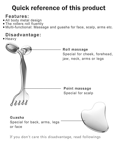 Miniatura 3 de Yeamon Rodillo de masaje de metal 3 en 1, masajeador de cuero cabelludo y Gua Sha, rodillo masajeador facial de metal, rodillo de masaje facial