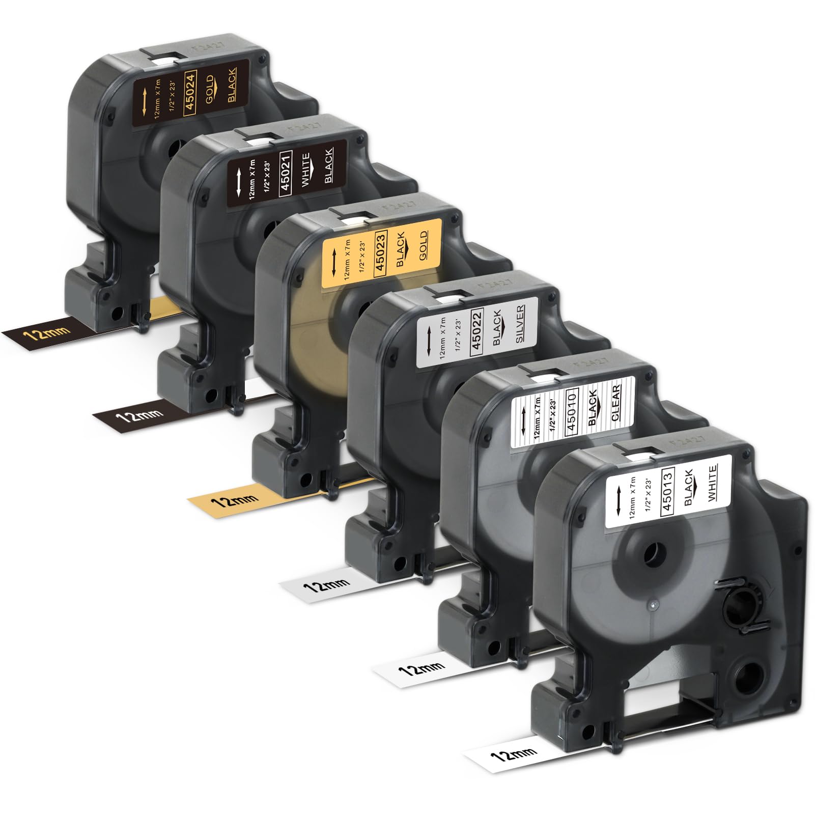 6 Pack Compatible Dymo Label Maker Refills D1, Replace for 1/2" Dymo D1 Label Tape 45013 45010 45016 45017 45018 45019 Label Maker Tape for DYMO
