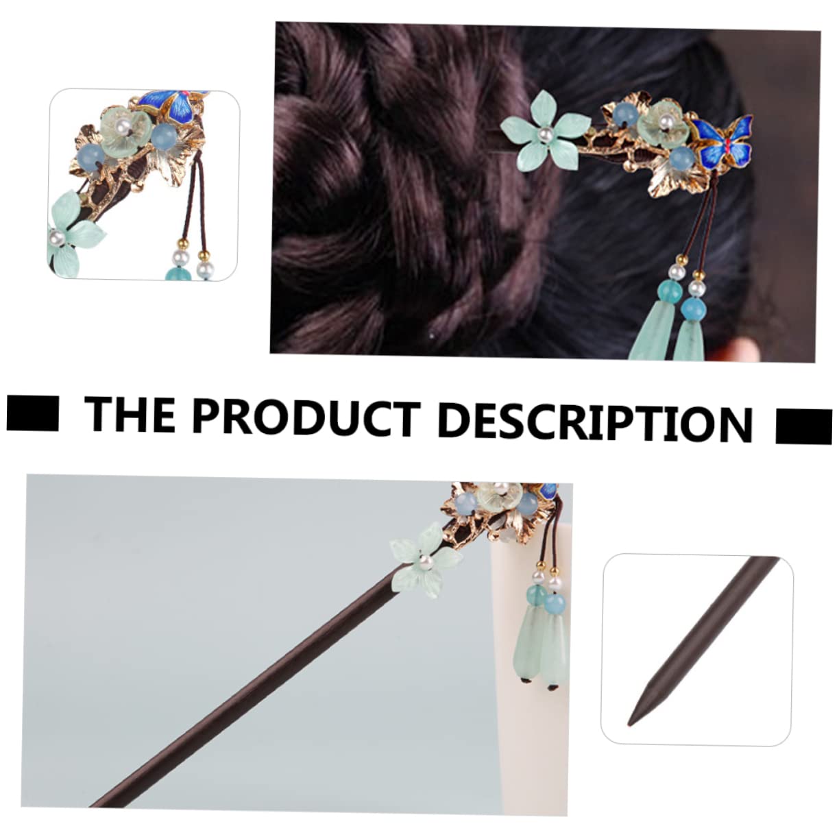 NOLITOY 3pièces De Cheveux Vintage Bois Avec Pompons Épingle à Chignon Chinoise Élégante Pour Mariage Et Cosplay