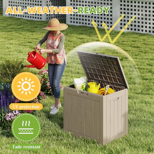 Image of 30 Gallon Waterproof Resin Deck Box, UV Resistant Outdoor Storage for Garden, Patio, Porch, Delivery（Grey，30 Gallon）