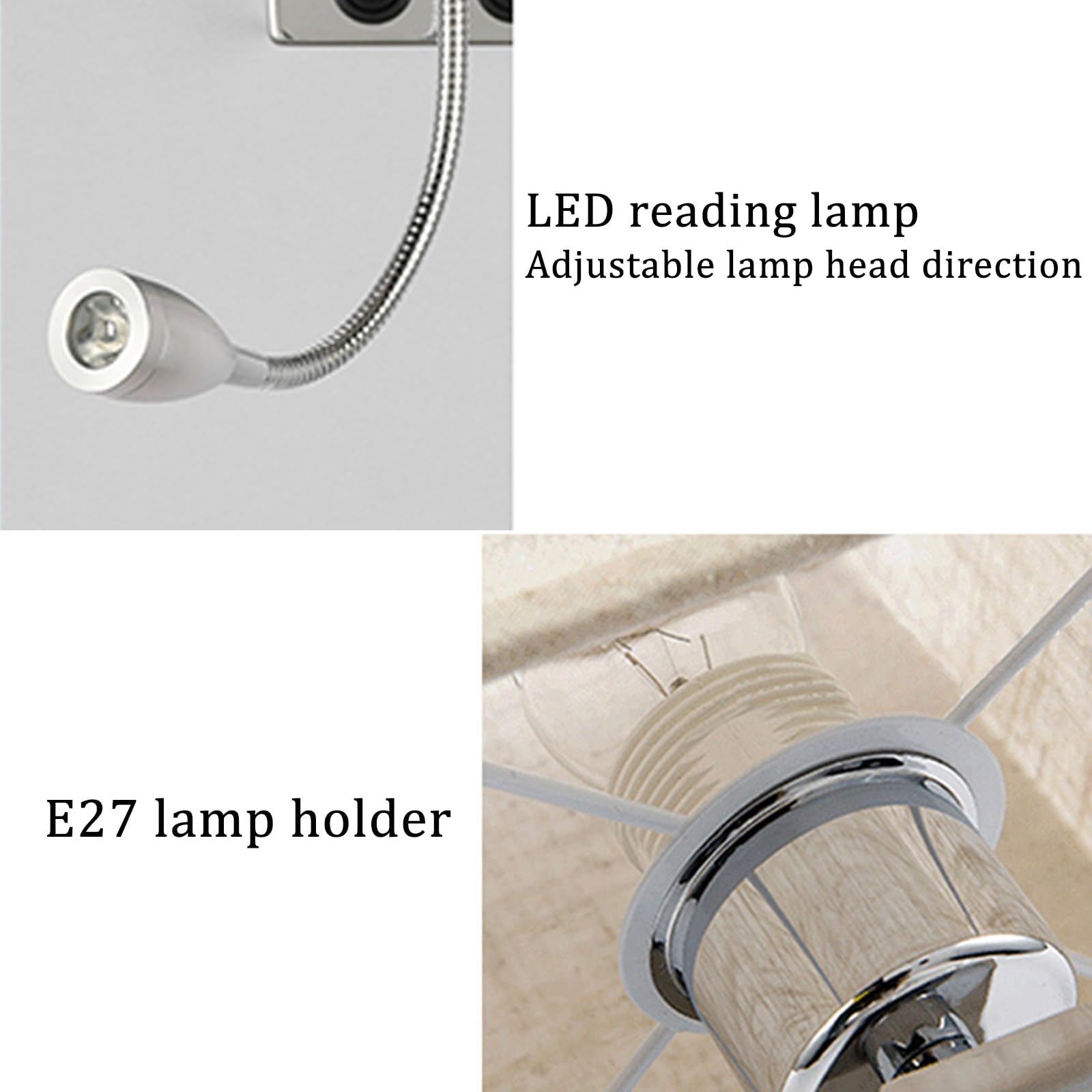 E27 Lampa ścienna z portem ładowania USB Nowoczesna oprawa ścienna z regulowanym reflektorem łabędzia szyjka lampka nocna oświetlenie ścienne podwójne przełączniki do sypialni, salonu, hotelu