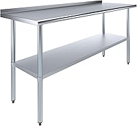 Vista 18 de AmGood Mesa de trabajo de acero inoxidable con protector contra salpicaduras de 1.5 pulgadas Mesa de preparación de alimentos de cocina de metal