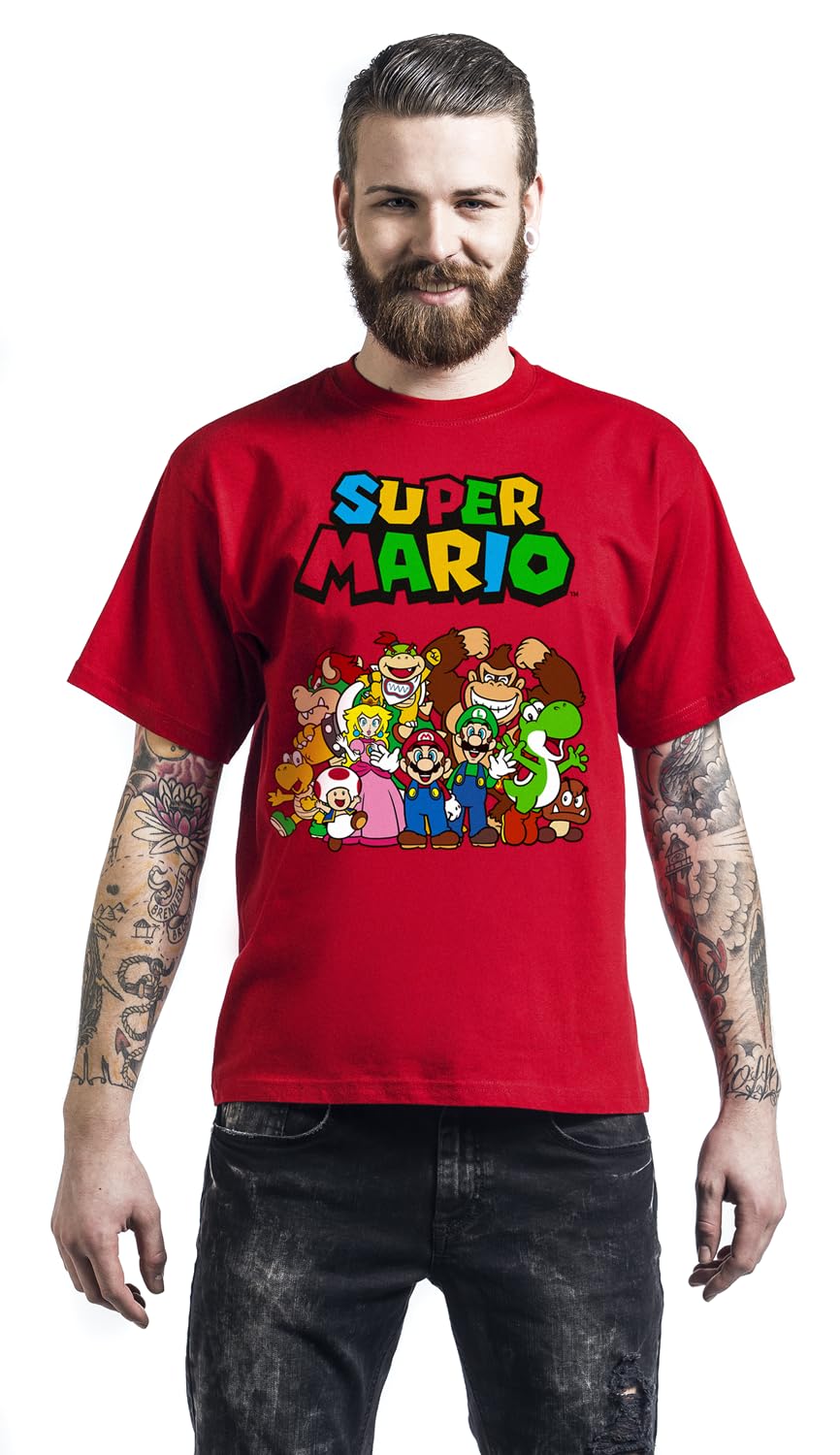 Super Mario Photo De Groupe Homme T-Shirt Manches Courtes Rouge Regular/Coupe Standard