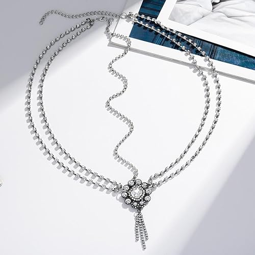 Miniatura 2 de Aceorna Cadena de cabeza nupcial con diamantes de imitación, cadena de pelo con borlas, cadenas de cabeza plateadas para mujeres y niñas