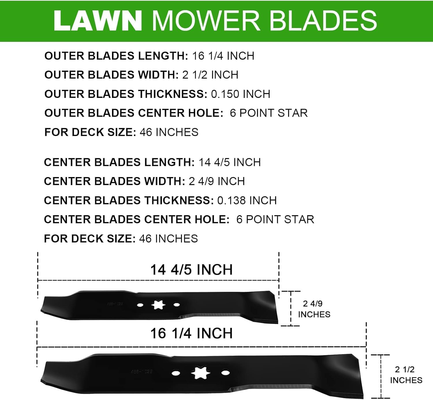 942-0611A 46'' Mulching Blades for Cub Cadet LT1045 LT1046 i1046 1180 Troy Bilt GT-2246 GTX 2446 46'' Deck Mower Lawn Tractor 742-0611A 742-0611 742-0612A 742-0612 942-04124 942-04125 / 3 Pack, Blue
