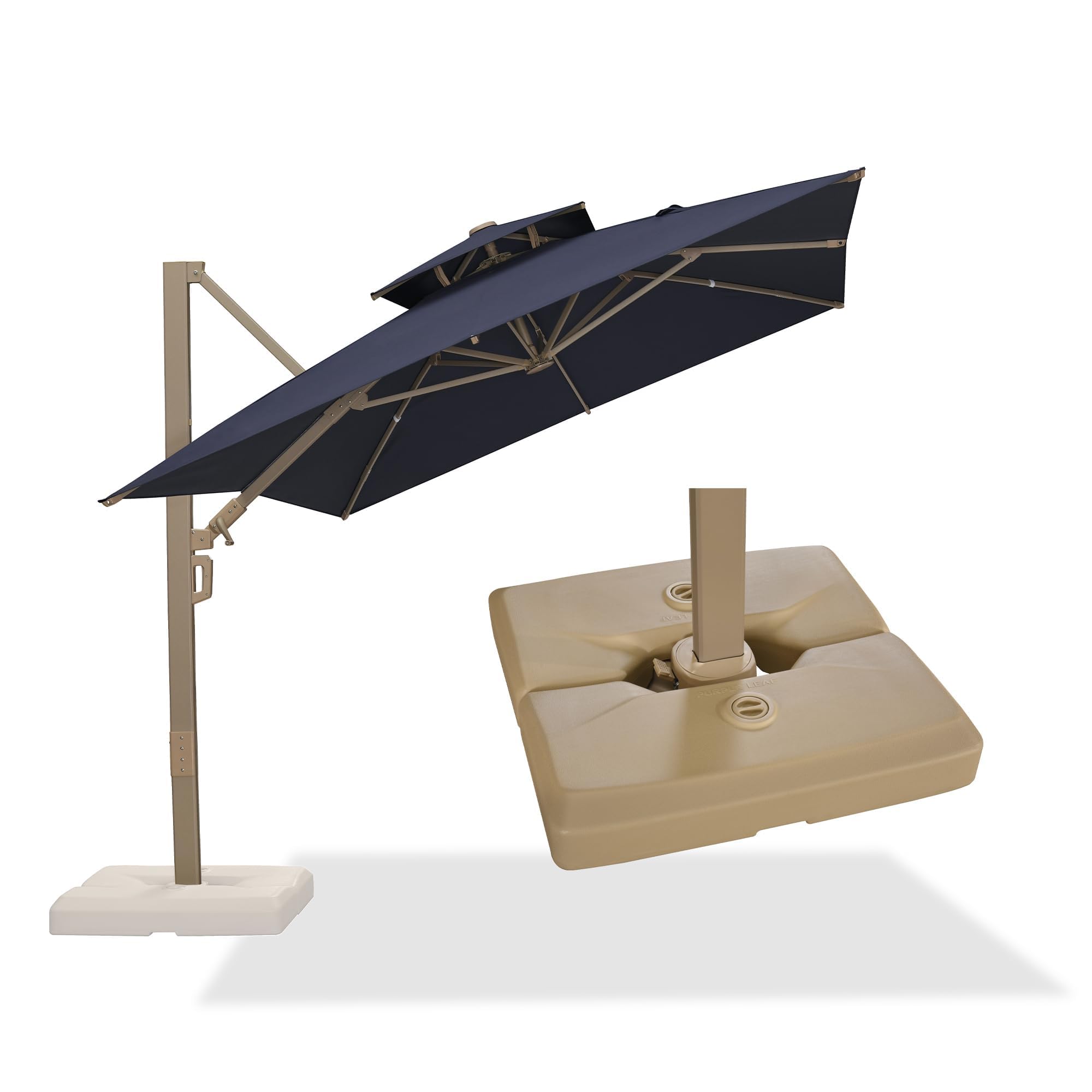 PURPLE LEAF Outdoor Umbrella With Base 9'x12' Rectangle Navy Blue