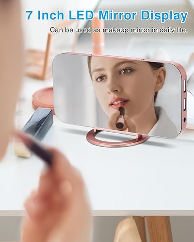 Miniatura 4 de Reloj despertador digital, pantalla grande con espejo LED de 7 pulgadas, con puertos de cargador USB duales, atenuación automática, función de