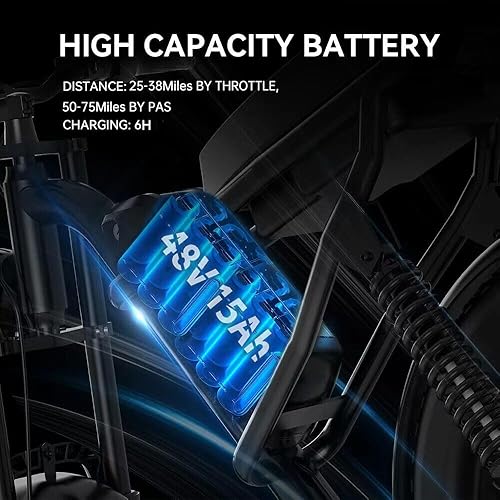 Miniatura 4 de PHNHOLUN Motocicletas eléctricas 2023 de 750 W para adultos y hombres  Bicicleta de cross de 20 pulgadas con batería extraíble de 15 AH, 6 capas de