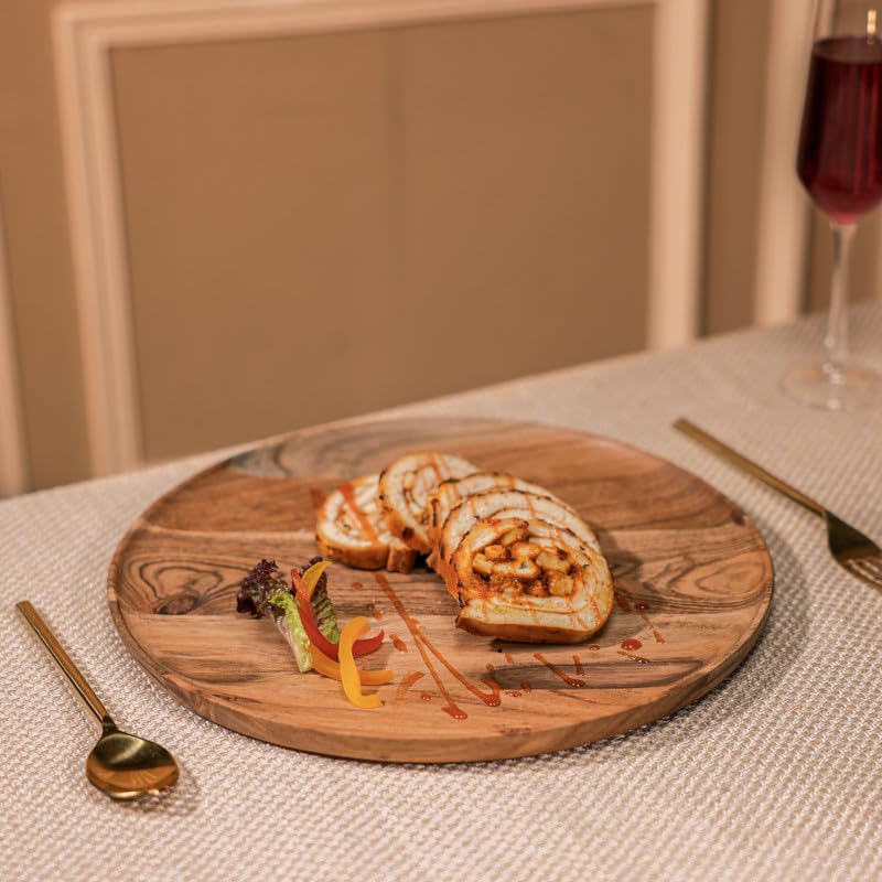 Image of Moonlit Serving Plate - Premium Acacia Wood Plate, Elegant Round Wooden Plate for Snacks, Cheese, Fruits, and Home Decor, 33x33 cm