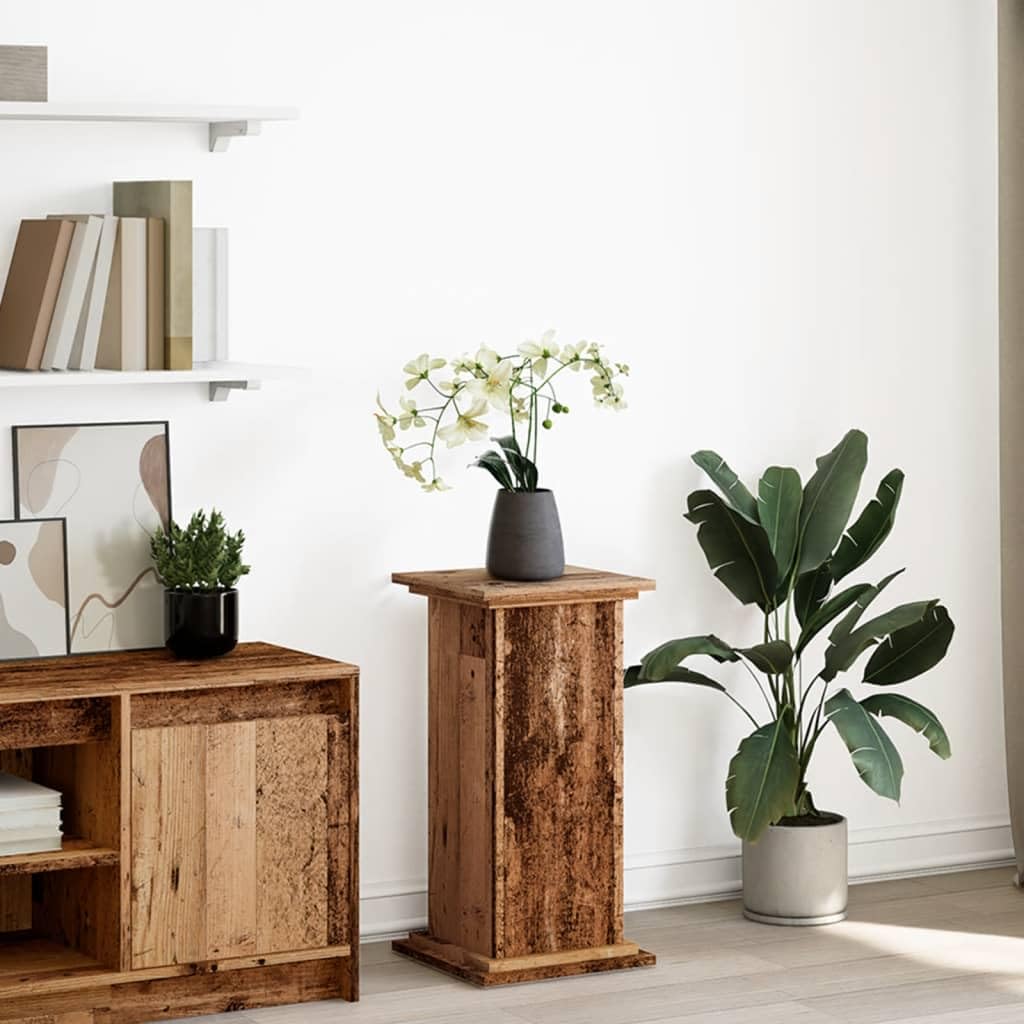 Postament mit Stauraum Altholz-Optik aus Holzwerkstoff 31 x 30 x 60 cm, pflanzenständer mit Tür, blumenständer, pflanzenregal für wohnzimmer balkon terrasse deko und 60 kg Belastbarkeit