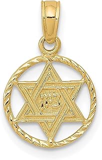 Jóias judaicas de ouro amarelo 10 k Estrela de Davi em moldura circular pingente colar pingente religioso judaica joias finas para mulheres presentes para ela, Ouro amarelo