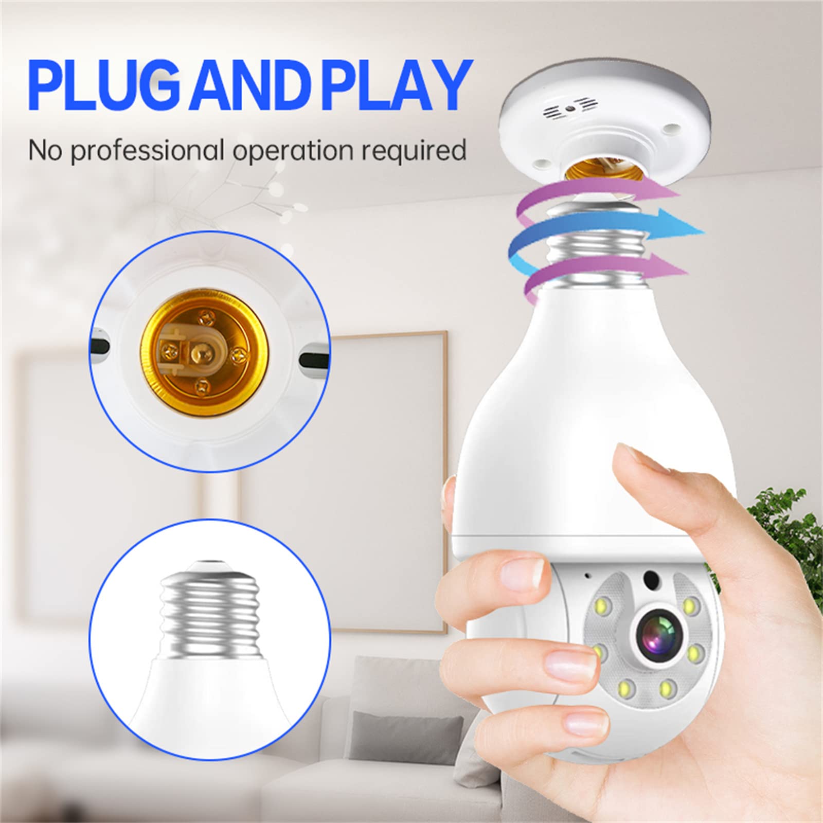 3MP E27 Ampoule Caméra WiFi Caméra De Surveillance Intérieure Full Color Vision Nocturne Suivi Automatique Moniteur De Sécurité, Voix Bidirectionnelle, Alarme Son Et Lumière