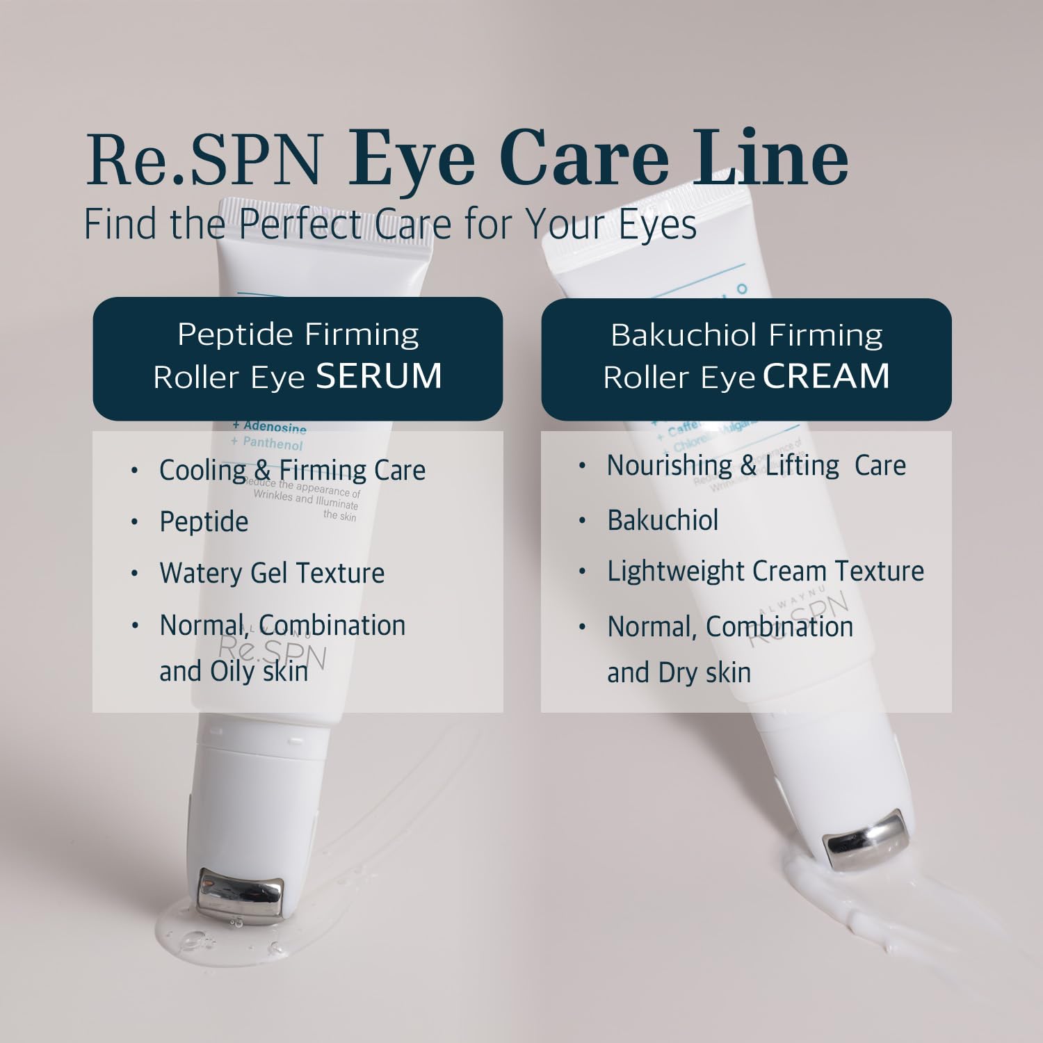 Re.SPN Peptide Firming Roller Eye Serum – For Puffy Eyes, Wrinkles & Dark Circles, Cooling Gua Sha Metal Applicator with Niacinamide, Vegan K-Beauty (0.67 fl oz) - Image 7