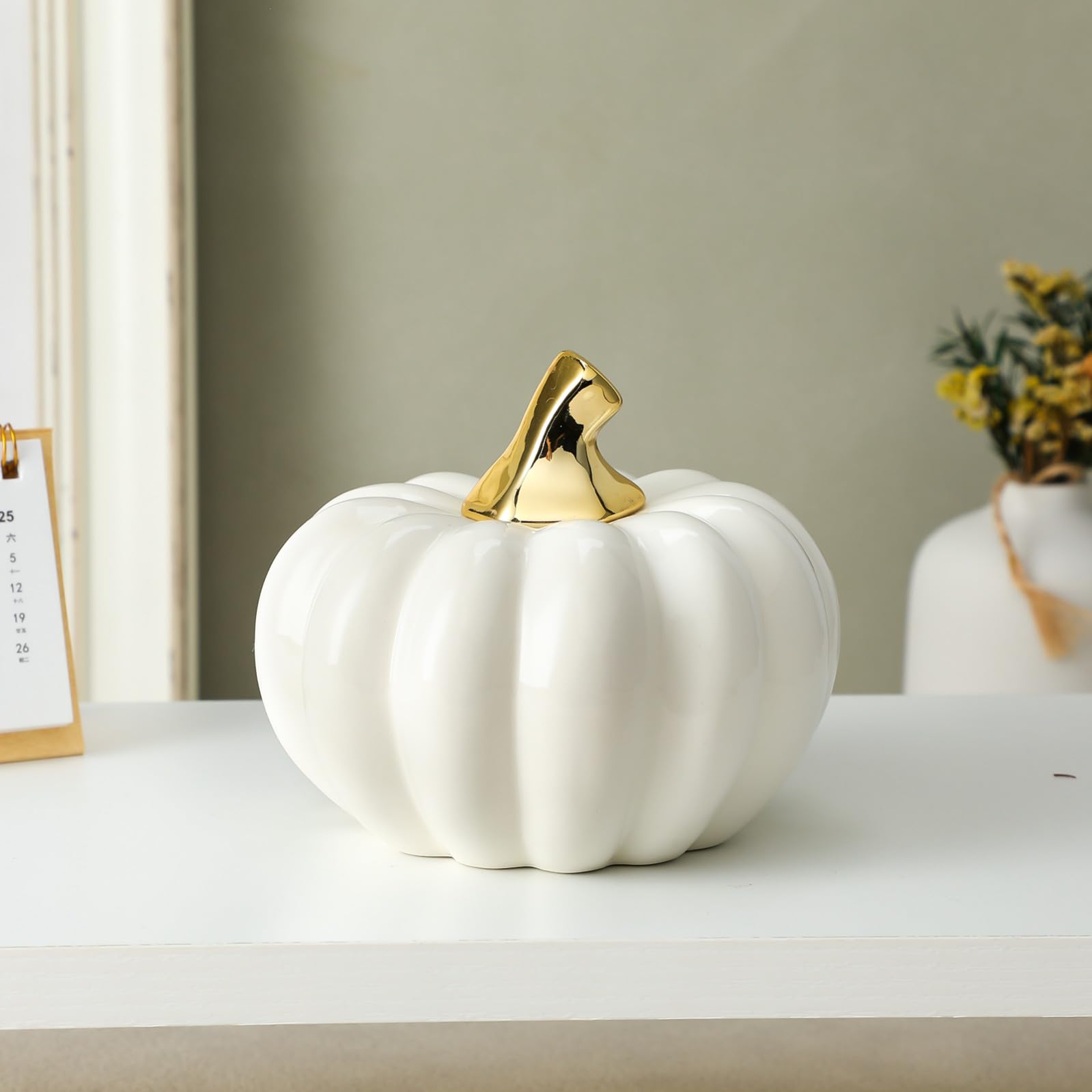 Keramik Kürbis Ornament Weiß Halloween Dekoration Deko Feier Herbst Party