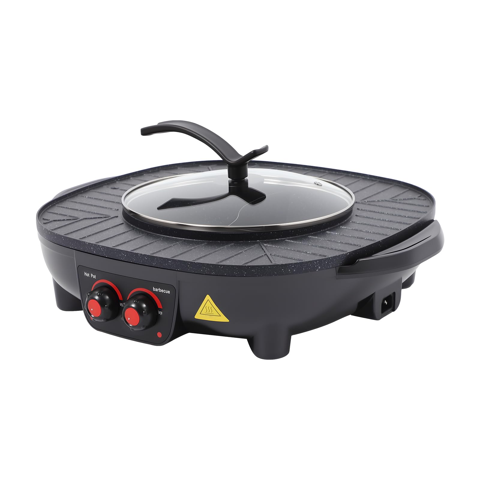 2 en 1 Barbacoa Eléctrica y Olla Caliente, Parrilla Multifuncional sin Humo para Interiores con Temperatura Ajustable, Para BBQ Coreano, Fondue, Shabu-Shabu, Cocina para Fiestas Familiares