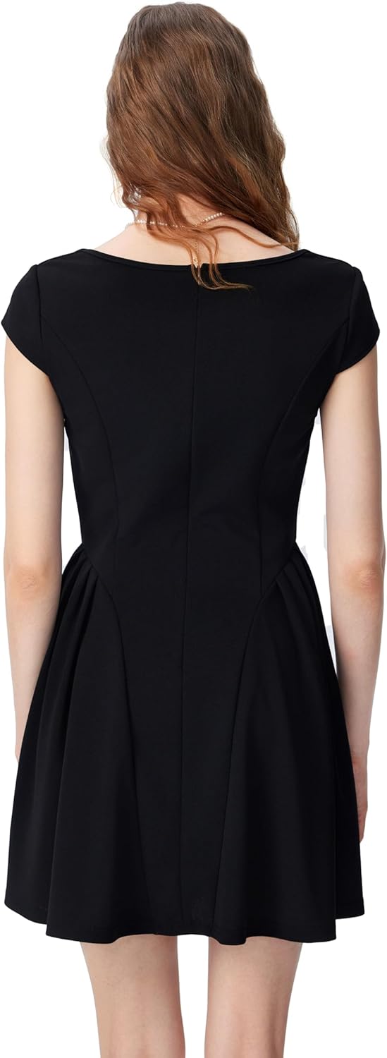 CIDER Square Neck A Line Cap Sleeve Mini Ruched Elegant Party Dresses for Summer - Image 3