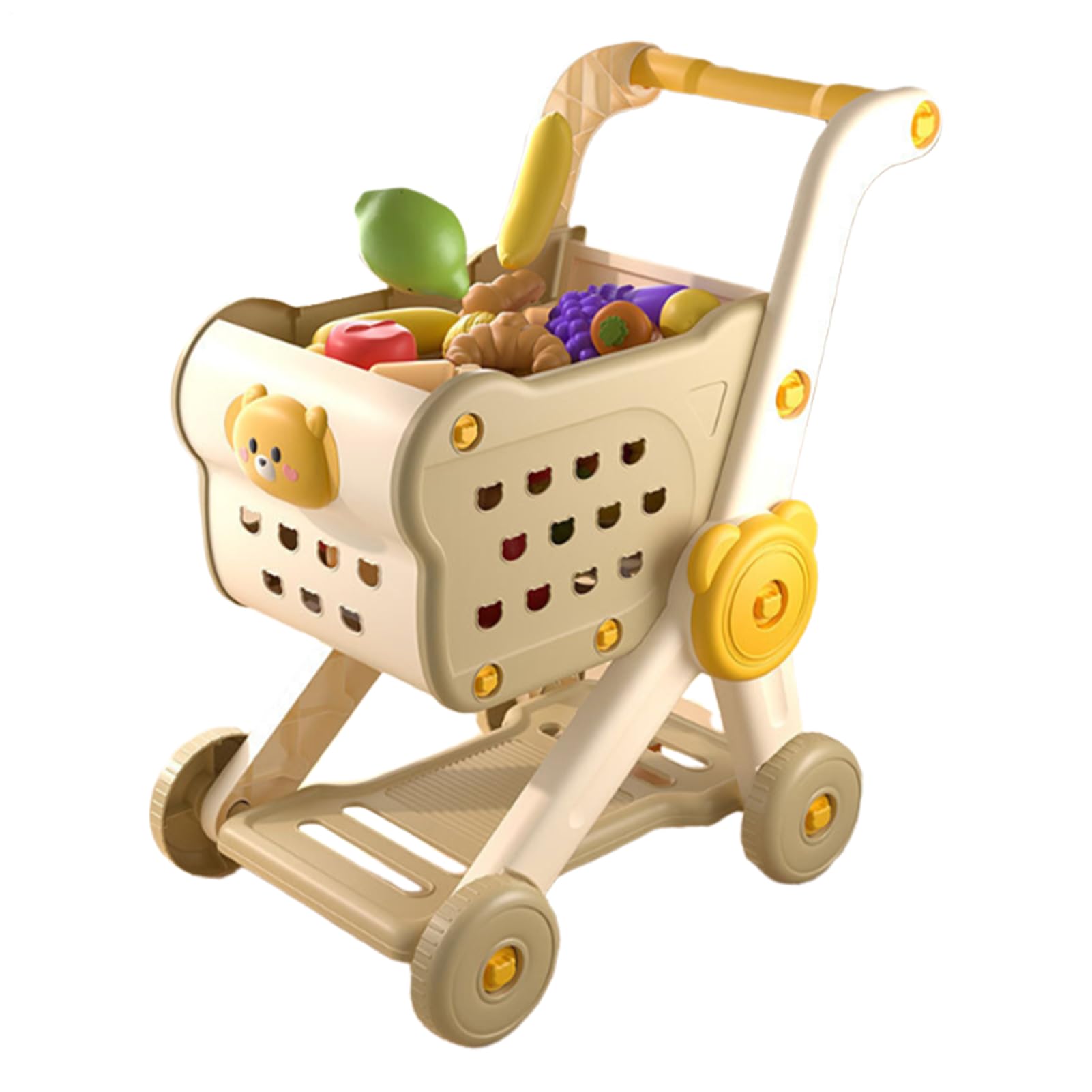 Shopping Cart to Kids, Grocery Play Set with Fruits & Vegetables, 10.63x15.75x19.69 Inches Educational Role Playing Toy for Boys and Girls, Preschool Learning, Family Fun, Kitchen Games