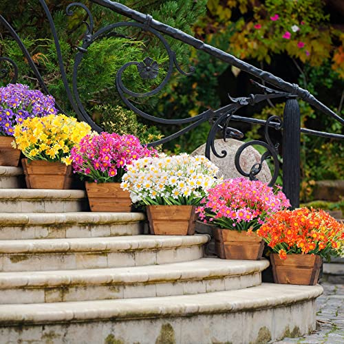 Artificial Daisy Flowers Outdoor Uv Resistant Flowers Shrubs Plastic Flowers Hanging Fake Daisies Plants Faux Mums For Wedding Cemetery Porch Window Planter Indoor Decor (Colorful,30 Bundles) #TOP3