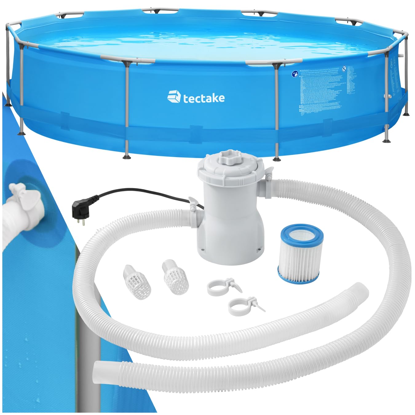 tectake® Piscine Tubulaire Ronde Piscine Hors Sol Ø360 x 76 cm Bleu, Structure en Acier, PVC Résistant aux UV & à la déchirure, avec Pompe Piscine à Filtre, Montage & démontage Facile