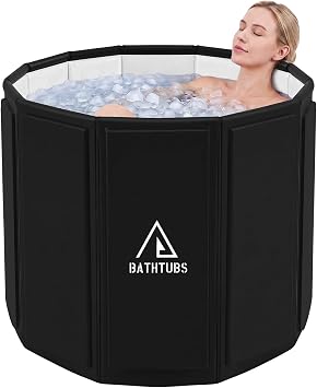 Portable Bathtub for Adults, Foldable Bathtub 31.5"L x 26"Without Installation with Bottom Cotton Clip, Cold Plunge Tub Suitable for Bathing, Space-Saving Black, L