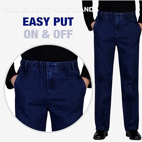 Miniatura 2 de IDEALSANXUN - Pantalones de mezclilla con cintura elástica para hombre, ajuste suelto, jeans casuales de ajuste holgado