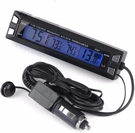 Orologio Per Auto Con Termometro Esterno/Interno E Voltmetro - Display LCD Retroilluminato Blu, Calendario E Allarme