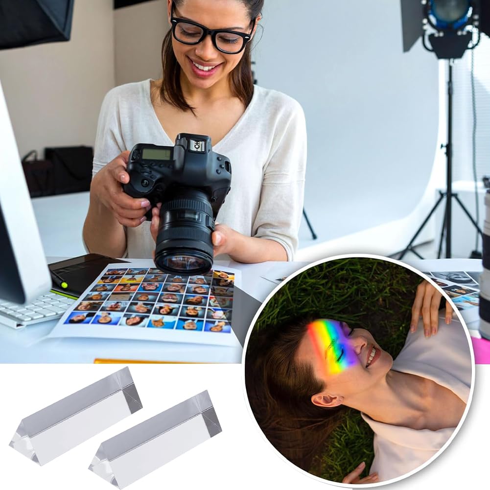 Prisma Triangolare in Vetro Ottico Cristallo 76x22x12mm per Spettro di Luce, Corso di Fisica e Fotografia - 2 Pezzi